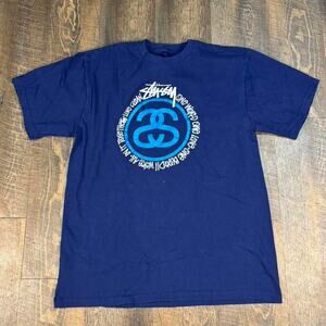 Y2k stussy navy graphic t shirt
